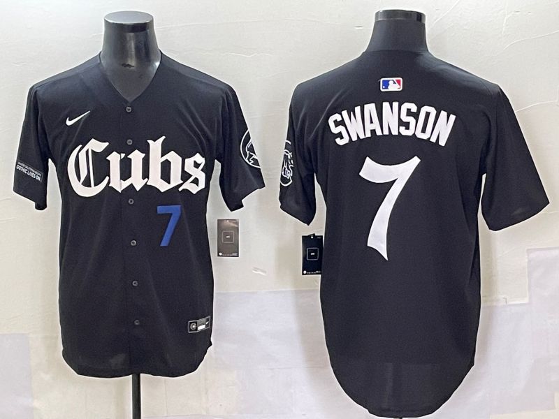 Men 2025 Chicago Cubs #7 Swanson Black Five generations Joint Name Nike MLB Jersey style 3->cleveland indians->MLB Jersey